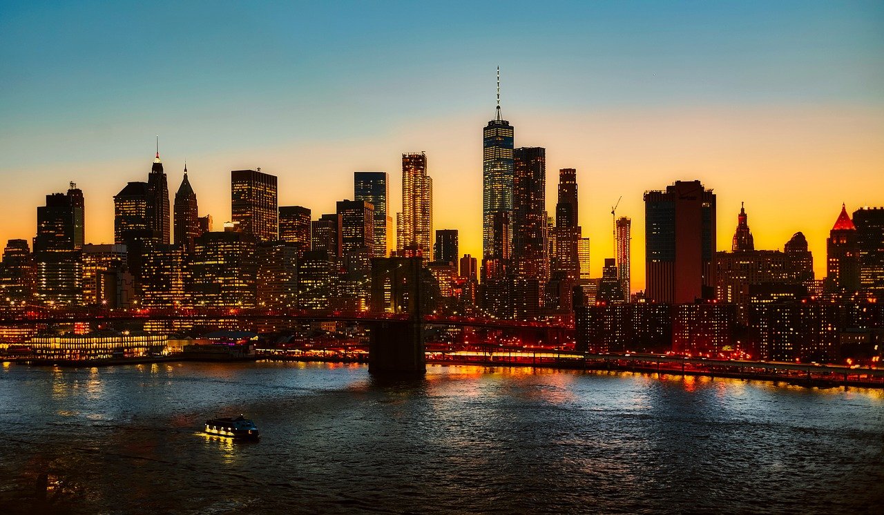 new york city, manhattan bridge, skyline